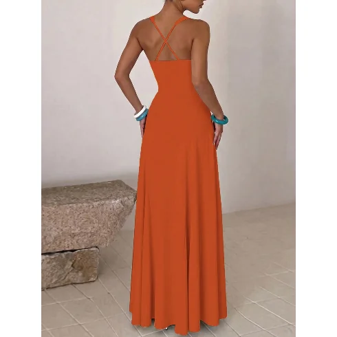 Elegante vestido de tirantes de sirena de unicolor retro